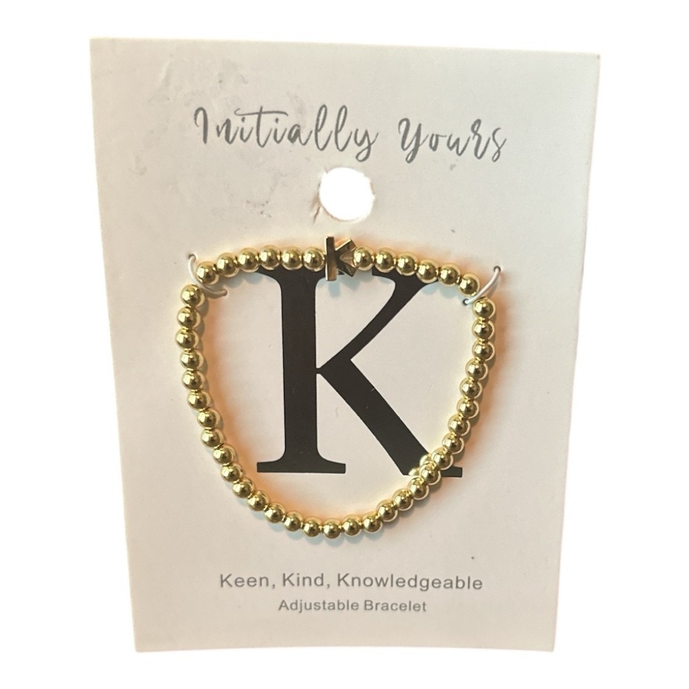 Initially Yours “K” Initial Beaded Bracelet | Gold-Tone Adjustable | NWT